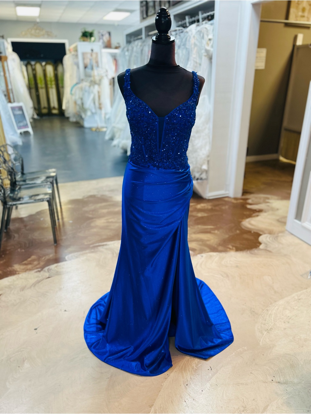 Stunning Cobalt Blue Beaded Prom Dress - Women's Formal Gown